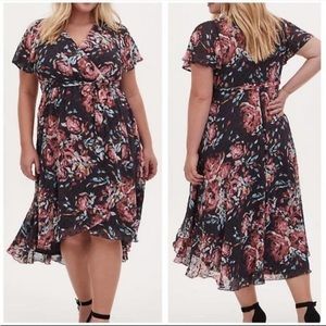 Torrid Faux Wrap Dress Swiss Dot Floral Dark Grey Size 2
